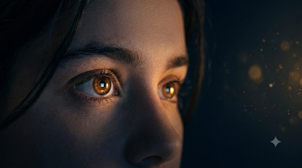 Olhar determinado refletindo uma luz dourada